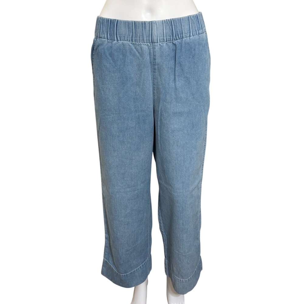J.Crew Light Wash Chambray Wide Leg Loose Fit Elastic Waist Pants Size Small